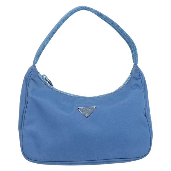 PRADA Hand Pouch Nylon Light Blue Silver Auth 155104V