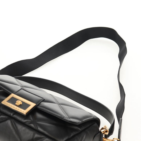 VERSACE Medusa Shoulder Bag Leather Black Gold Auth 155105A