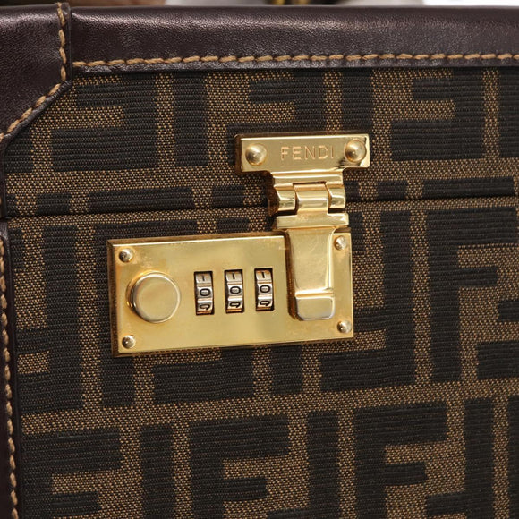 FENDI Vanity Case Zucca Canvas Black Brown Auth 155108SAV