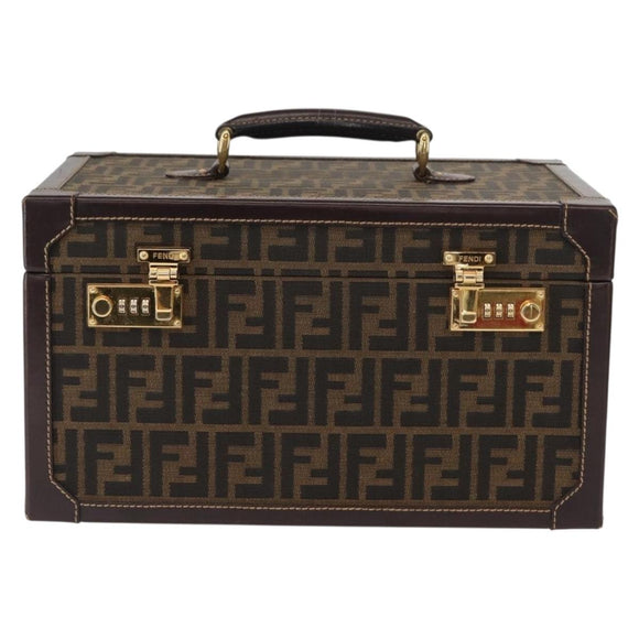 FENDI Vanity Case Zucca Canvas Black Brown Auth 155108SAV