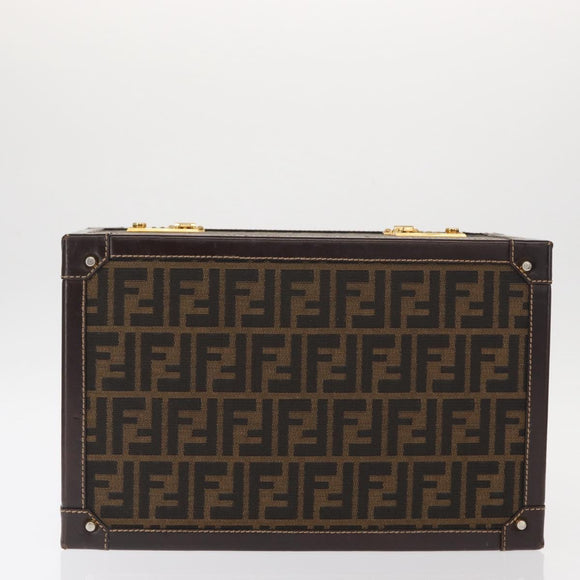 FENDI Vanity Case Zucca Canvas Black Brown Auth 155108SAV