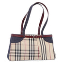 BURBERRY Nova Check Tote Bag Denim Blue Beige Silver Auth 155109-1