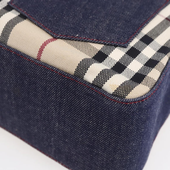 BURBERRY Nova Check Tote Bag Denim Blue Beige Silver Auth 155109
