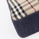 BURBERRY Nova Check Tote Bag Denim Blue Beige Silver Auth 155109-16