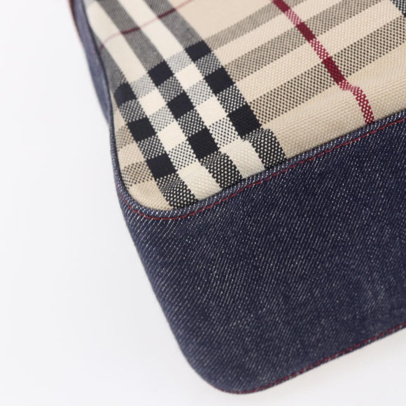 BURBERRY Nova Check Tote Bag Denim Blue Beige Silver Auth 155109