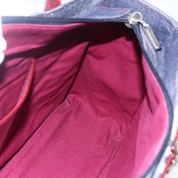 BURBERRY Nova Check Tote Bag Denim Blue Beige Silver Auth 155109