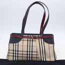 BURBERRY Nova Check Tote Bag Denim Blue Beige Silver Auth 155109-12