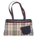 BURBERRY Nova Check Tote Bag Denim Blue Beige Silver Auth 155109-2