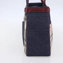 BURBERRY Nova Check Tote Bag Denim Blue Beige Silver Auth 155109-3