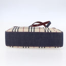 BURBERRY Nova Check Tote Bag Denim Blue Beige Silver Auth 155109-5