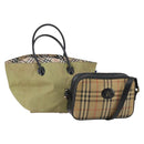 Burberrys Nova Check Shoulder Bag Nylon Canvas 2 Set Beige Auth 155112-1