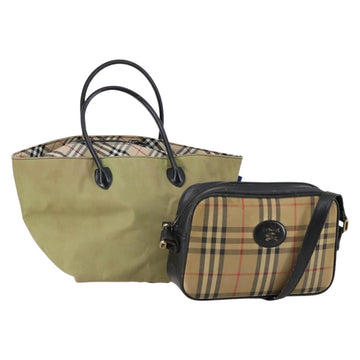 Burberrys Nova Check Shoulder Bag Nylon Canvas 2 Set Beige Auth 155112