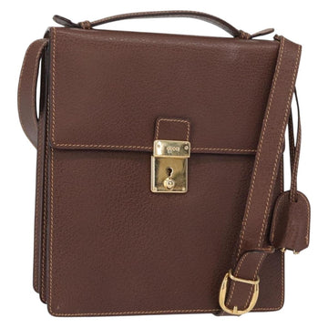 GUCCI Shoulder Bag Leather Gold Brown Auth 155188