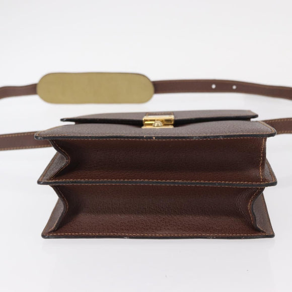 GUCCI Shoulder Bag Leather Gold Brown Auth 155188