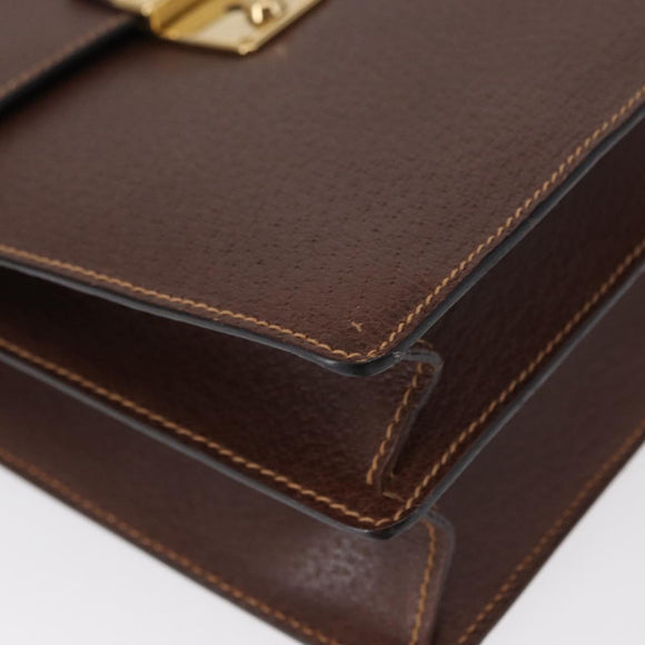 GUCCI Shoulder Bag Leather Gold Brown Auth 155188