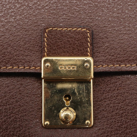 GUCCI Shoulder Bag Leather Gold Brown Auth 155188