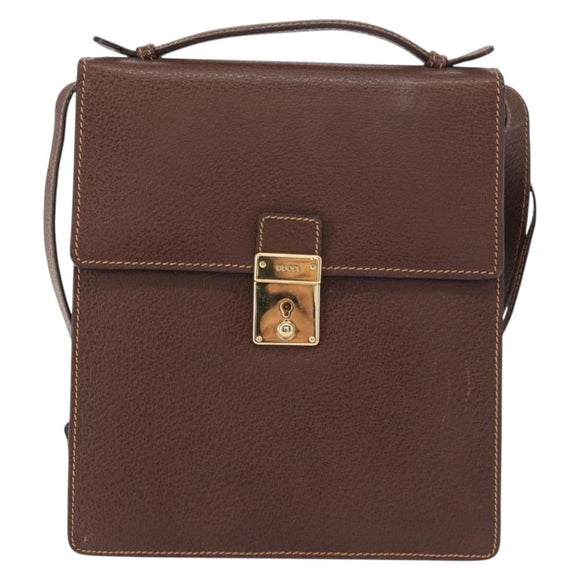 GUCCI Shoulder Bag Leather Gold Brown Auth 155188