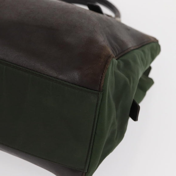 PRADA Tote Bag Nylon Leather Silver Brown Auth 155189