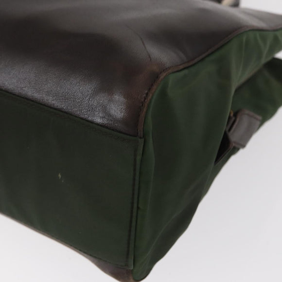 PRADA Tote Bag Nylon Leather Silver Brown Auth 155189