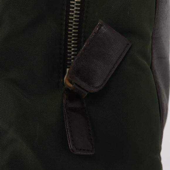 PRADA Tote Bag Nylon Leather Silver Brown Auth 155189