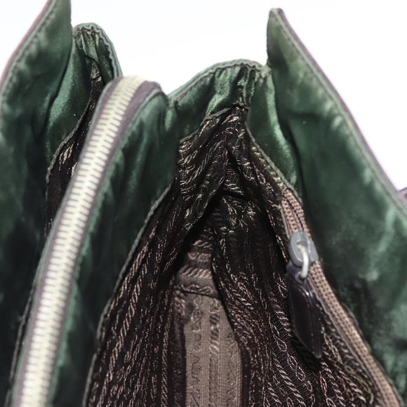 PRADA Tote Bag Nylon Leather Silver Brown Auth 155189