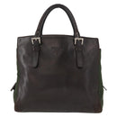 PRADA Tote Bag Nylon Leather Silver Brown Auth 155189-13