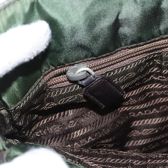 PRADA Tote Bag Nylon Leather Silver Brown Auth 155189