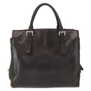 PRADA Tote Bag Nylon Leather Silver Brown Auth 155189-2