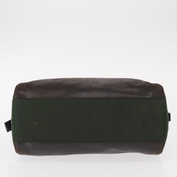 PRADA Tote Bag Nylon Leather Silver Brown Auth 155189