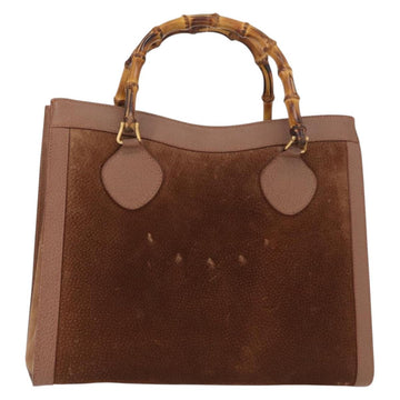 GUCCI Bamboo Hand Bag Suede Brown Gold 002 1186 2060 Auth 155190