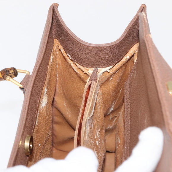 GUCCI Bamboo Hand Bag Suede Brown Gold 002 1186 2060 Auth 155190