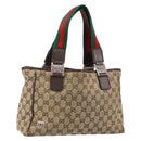 GUCCI GG Canvas Web Sherry Line Hand Bag Beige Red Green 145810 Auth 155191-1