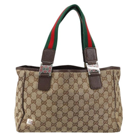 GUCCI GG Canvas Web Sherry Line Hand Bag Beige Red Green 145810 Auth 155191 - 0