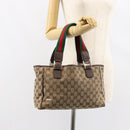 GUCCI GG Canvas Web Sherry Line Hand Bag Beige Red Green 145810 Auth 155191-23