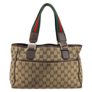 GUCCI GG Canvas Web Sherry Line Hand Bag Beige Red Green 145810 Auth 155191-3