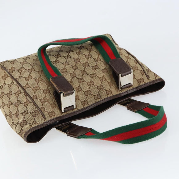 GUCCI GG Canvas Web Sherry Line Hand Bag Beige Red Green 145810 Auth 155191