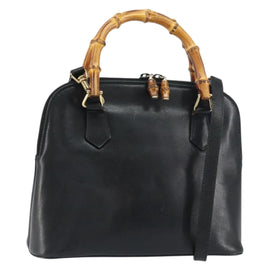GUCCI Bamboo Hand Bag Leather 2way Black 000 1046 0290 Auth 155198