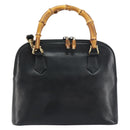 GUCCI Bamboo Hand Bag Leather 2way Black 000 1046 0290 Auth 155198-13