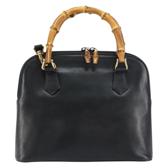 GUCCI Bamboo Hand Bag Leather 2way Black 000 1046 0290 Auth 155198
