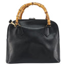 GUCCI Bamboo Hand Bag Leather 2way Black 000 1046 0290 Auth 155198-2