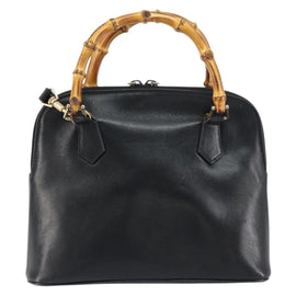 GUCCI Bamboo Hand Bag Leather 2way Black 000 1046 0290 Auth 155198 - 0