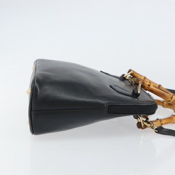 GUCCI Bamboo Hand Bag Leather 2way Black 000 1046 0290 Auth 155198