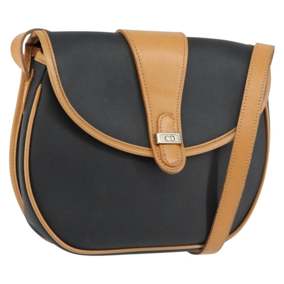 Christian Dior Shoulder Bag PVC Leather Black Gold Auth 155201