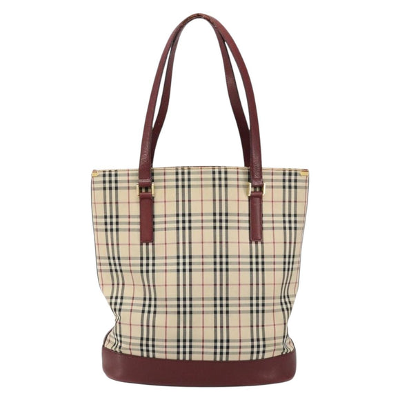 BURBERRY Nova Check Tote Bag Canvas Beige Gold Auth 155202