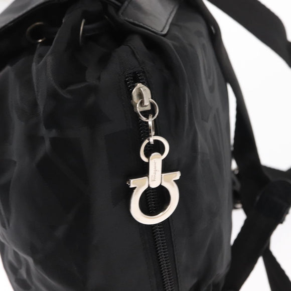 Salvatore Ferragamo Gancini Backpack Nylon Black Silver Auth 155204