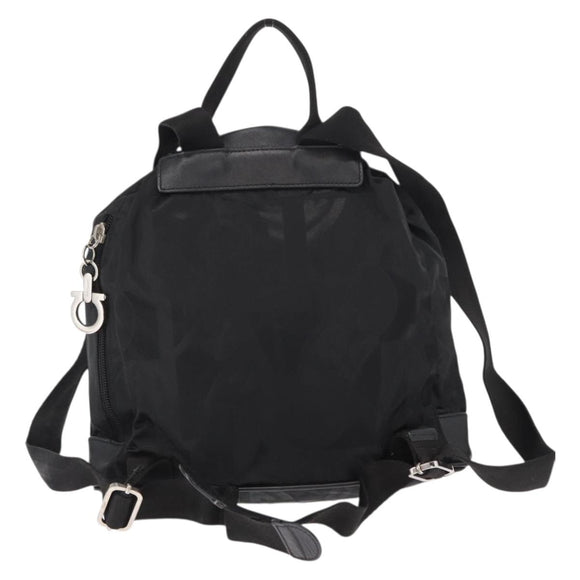 Salvatore Ferragamo Gancini Backpack Nylon Black Silver Auth 155204