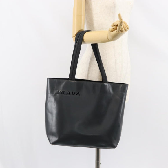 PRADA Tote Bag Leather Black Silver Auth 155205