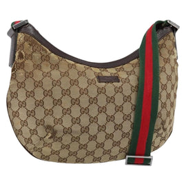 GUCCI GG Canvas Web Sherry Line Shoulder Bag Beige Red Green 181092 Auth 155208
