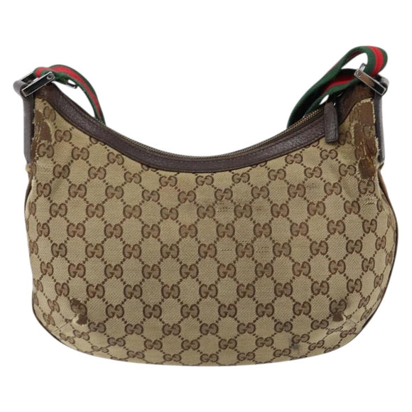 GUCCI GG Canvas Web Sherry Line Shoulder Bag Beige Red Green 181092 Auth 155208