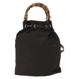 GUCCI Bamboo Hand Bag Nylon 2way Khaki Silver 003 2854 0060 5 Auth 155210 - 0